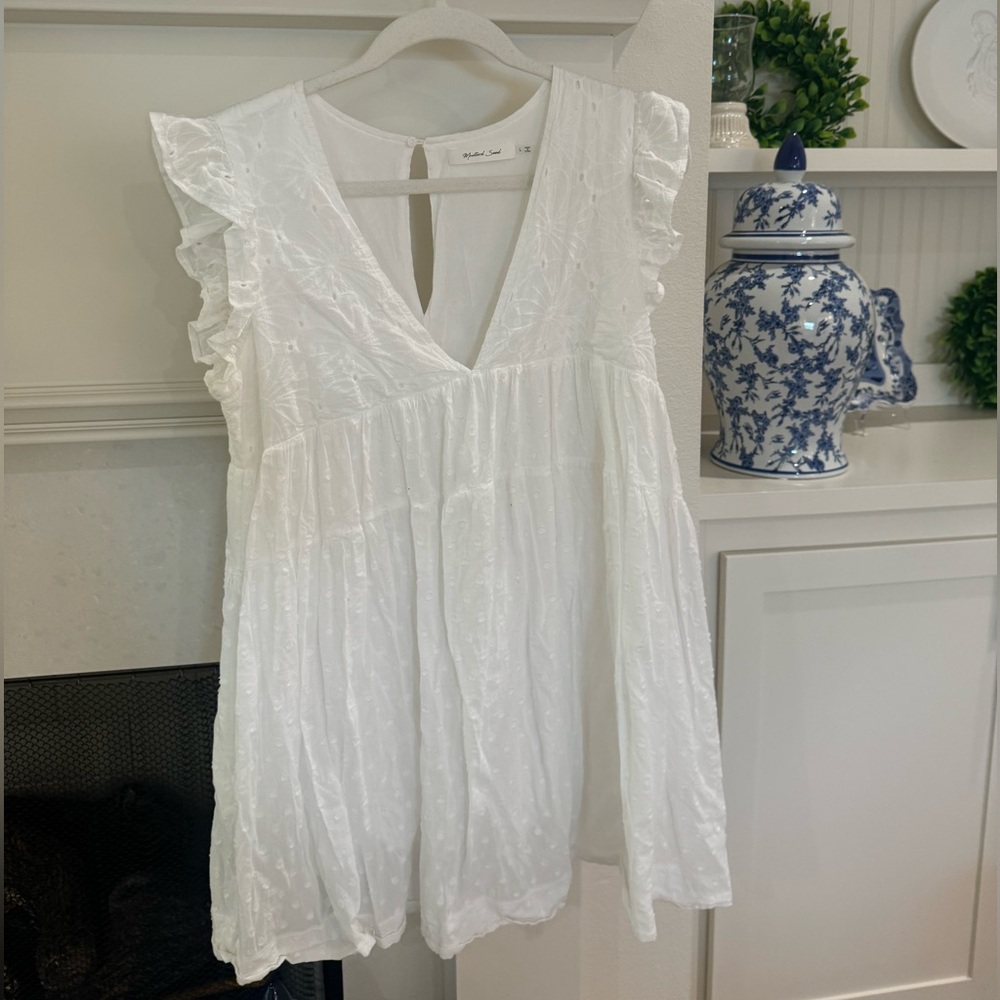 White Ruffle Sleeve Dress